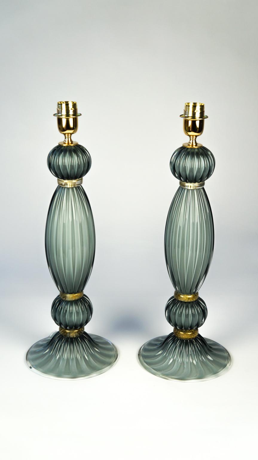 Toso Murano Mid-Century Modern Grey White Two of Venetian Glass Table Lamps 1984 For Sale 14