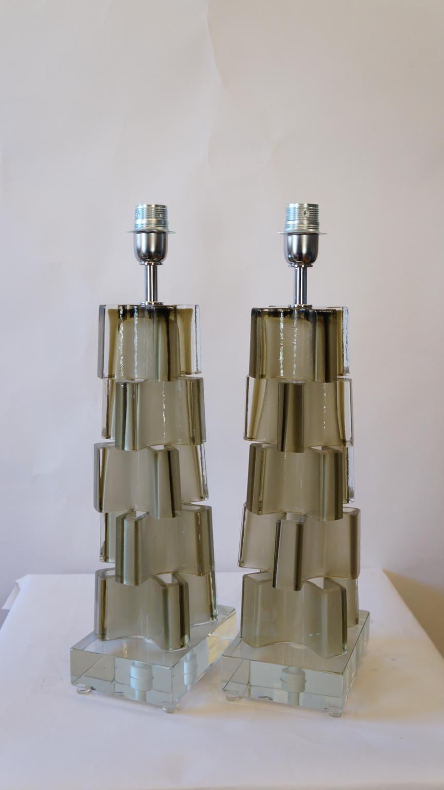 Zwei Pagliesco-Tischlampen aus Muranoglas von Toso, Moderne der Mitte des Jahrhunderts, 1992 im Angebot 4