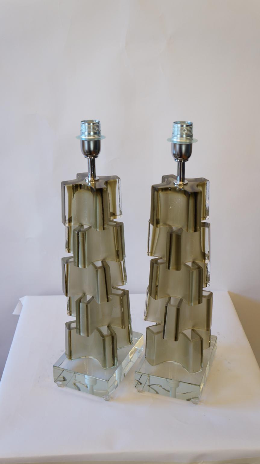 Toso Murano Mid-Century Modern Pagliesco Two Murano Glass Table Lamps, 1992 For Sale 5