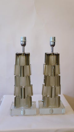 Toso Murano Mid-Century Modern Pagliesco Two Murano Glass Table Lamps, 1992