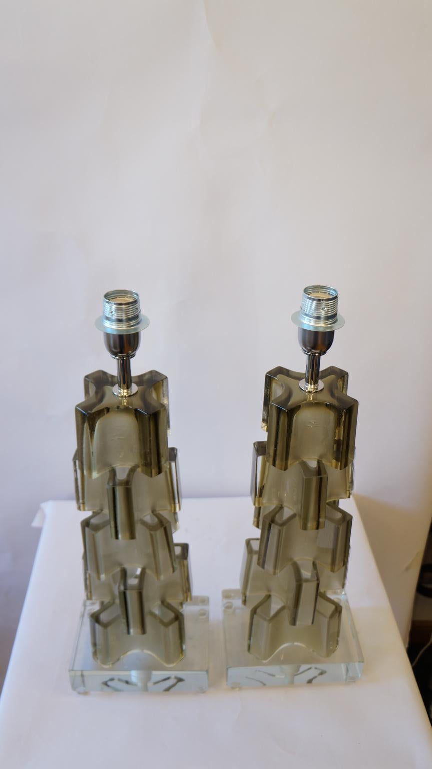 Toso Murano Moderno de Mitad de Siglo Pagliesco Dos Lámparas de Mesa de Cristal de Murano, 1992 Italiano en venta