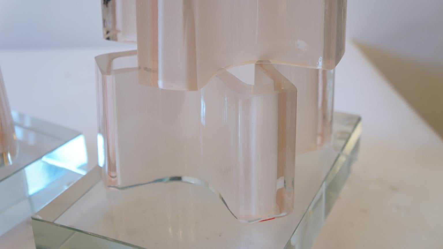 Toso Murano Mid-Century Modern Pink Crystal Due lampade da tavolo in vetro di Murano, 1992 in vendita 6