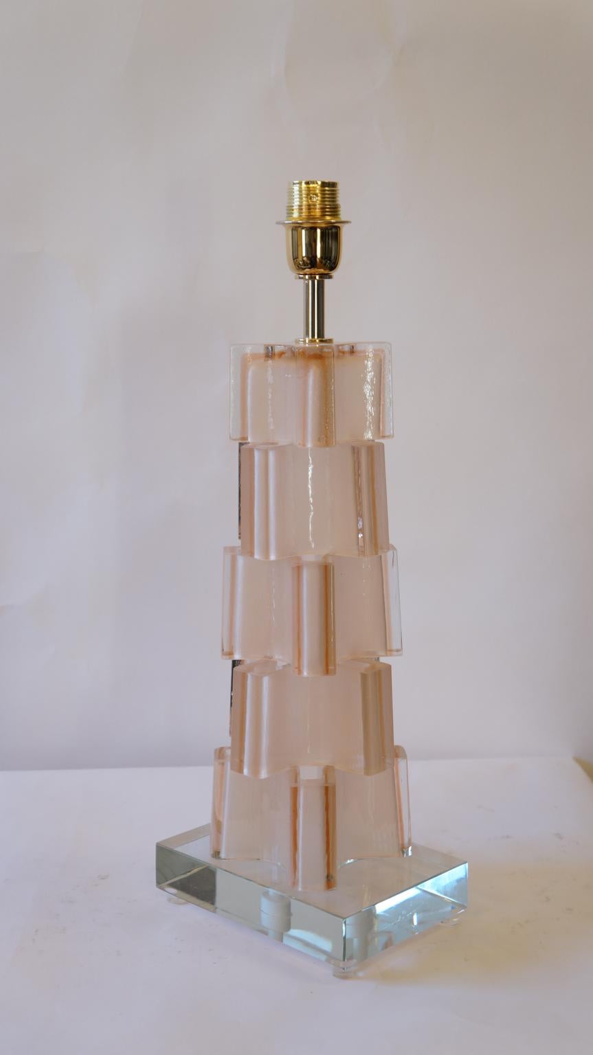 Toso Murano Mid-Century Modern Pink Crystal Due lampade da tavolo in vetro di Murano, 1992 in vendita 13