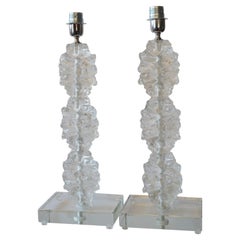 Toso Murano Mid-Century Modern White Two Murano Glass Table Lamps, 1978