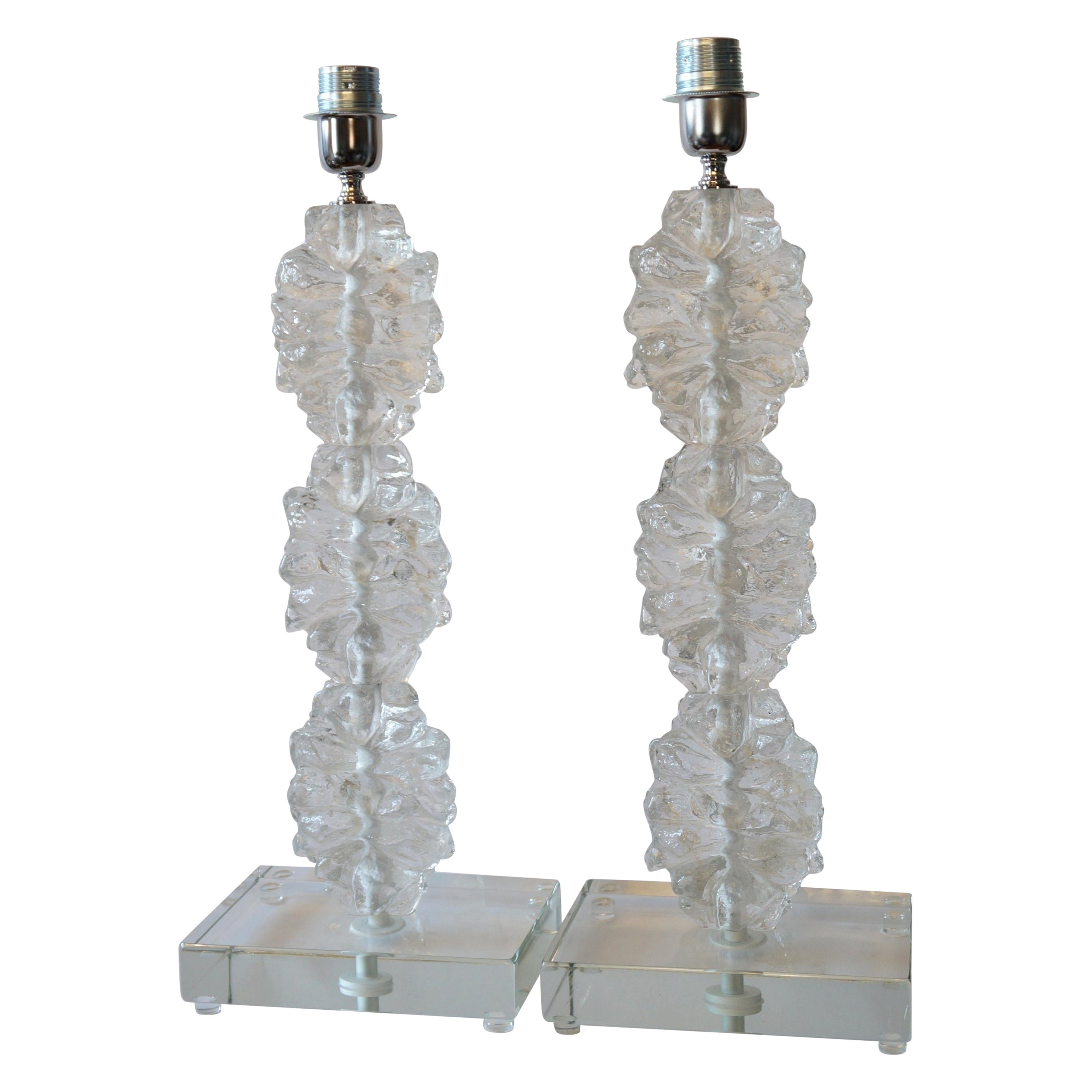 Deux lampes de bureau en verre de Murano blanc Toso, de style mi-siècle moderne, 1978