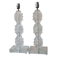 Deux lampes de bureau en verre de Murano blanc Toso, de style mi-siècle moderne, 1978
