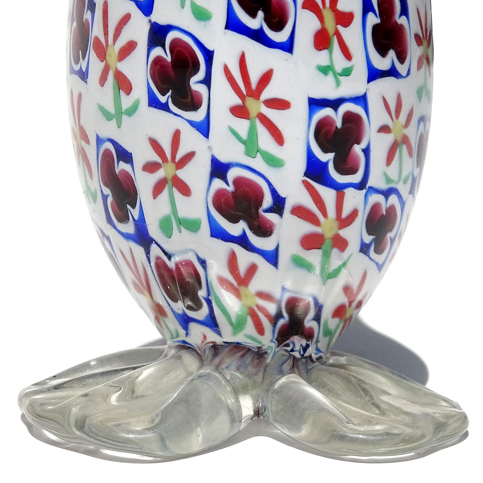 20th Century Toso Murano Millefiori Daisy Clover Flower Mosaic Italian Art Glass Duck Figure For Sale