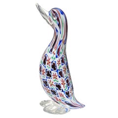 Toso Murano Millefiori Daisy Clover Flower Mosaic Italian Art Glass Duck Figure