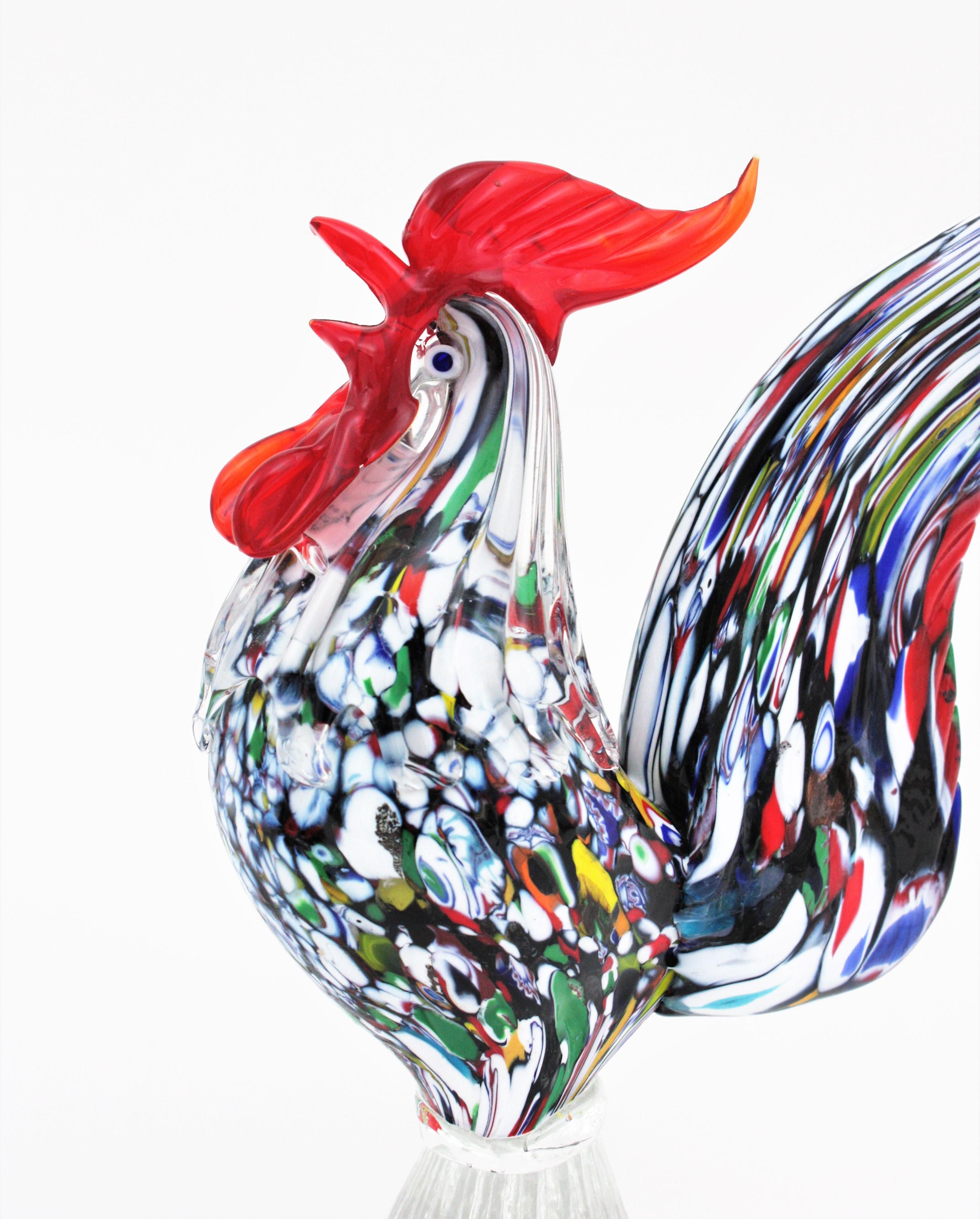 Toso Murano - Art mural en verre multicolore - Sculpture de coq en vente 2