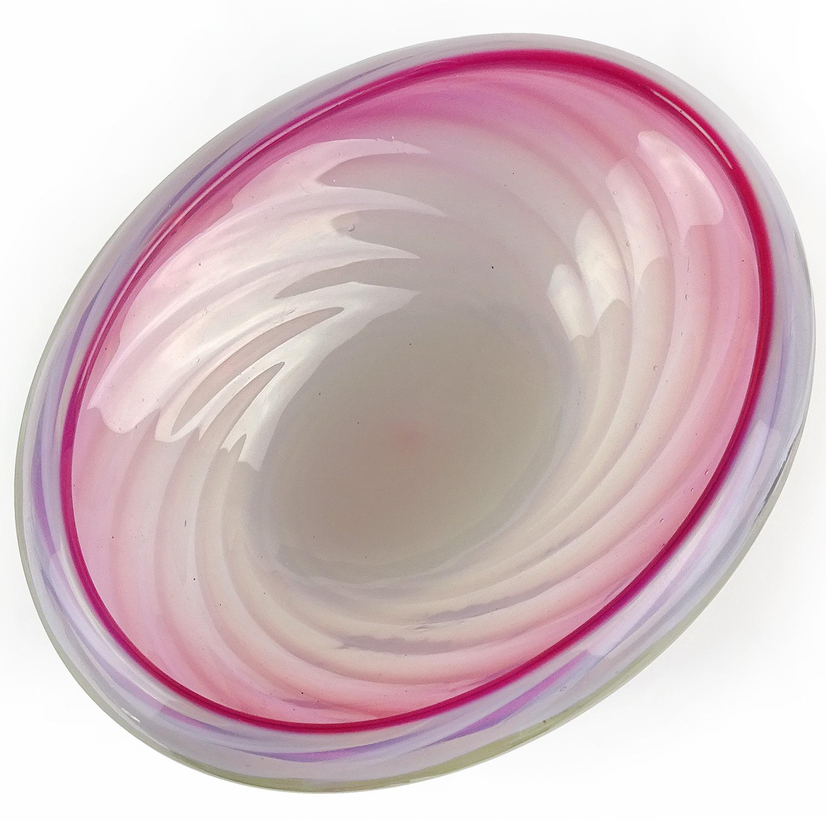 Mid-Century Modern Toso Murano Opalescent Optic Swirl Pink Italian Art Glass Oval Centerpiece Bowl