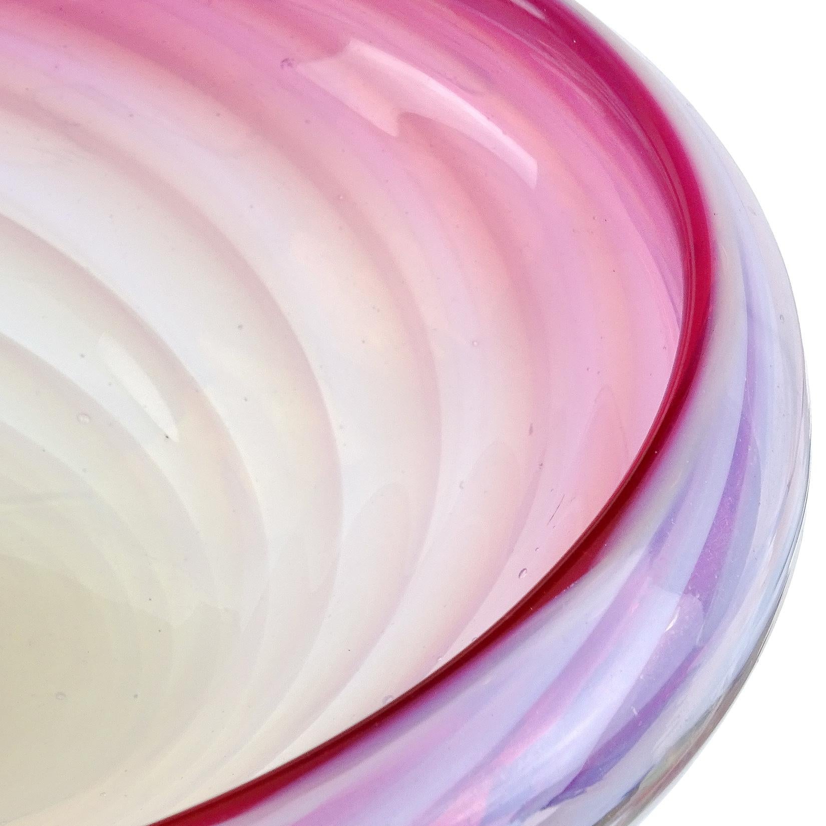 Toso Murano Opalescent Optic Swirl Pink Italian Art Glass Oval Centerpiece Bowl In Fair Condition In Kissimmee, FL