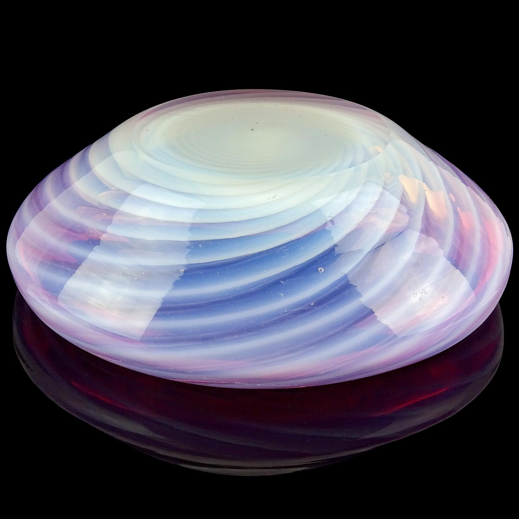 Toso Murano Opalescent Optic Swirl Pink Italian Art Glass Oval Centerpiece Bowl 1