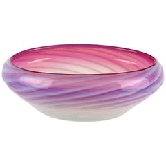 Toso Murano Opalescent Optic Swirl Pink Italian Art Glass Oval Centerpiece Bowl