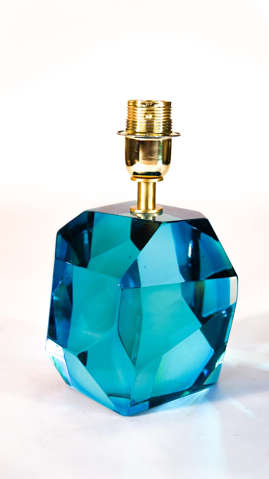 Toso - Paire de lampes de bureau en verre de Murano à motif aigue-marine, facettées, années 1994 en vente 6