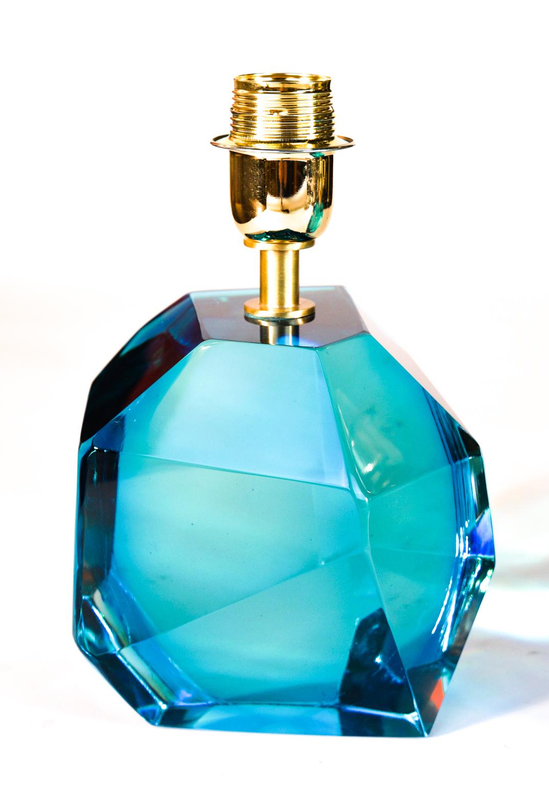 Toso - Paire de lampes de bureau en verre de Murano à motif aigue-marine, facettées, années 1994 en vente 12