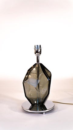 Toso Murano Pair of Grey Italian Venetian Glass Table Lamps Faceted, 1991