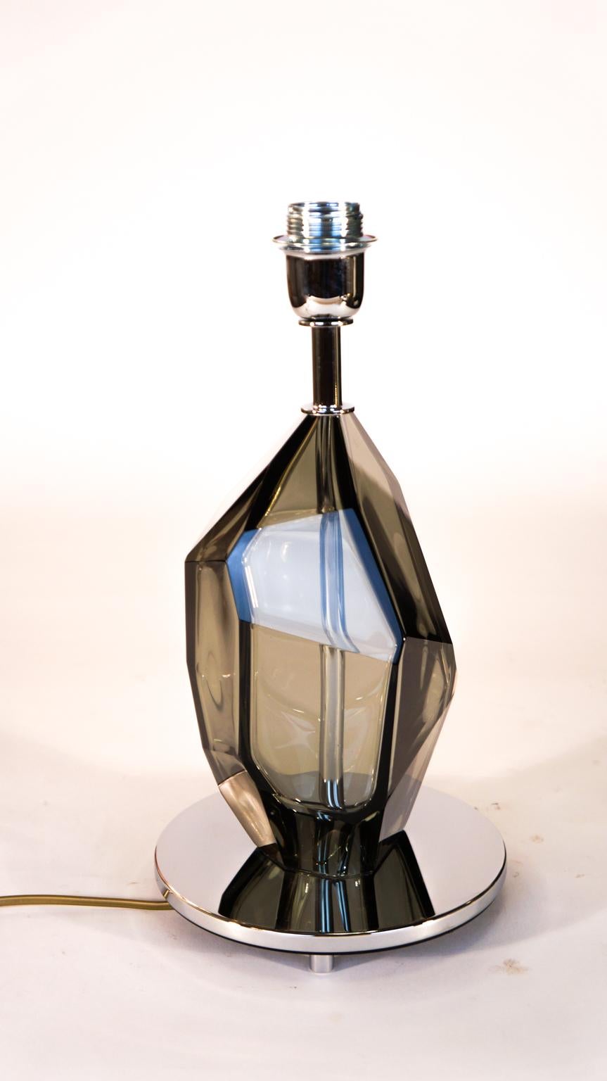 Toso Murano Pair of Grey Italian Venetian Glass Table Lamps Faceted, 1991 For Sale 2