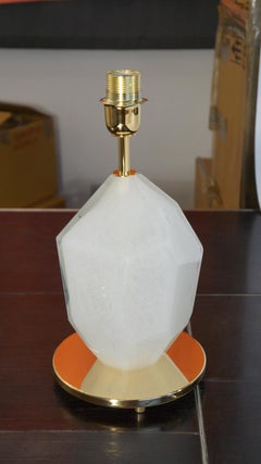 Toso Murano Pair of White Italian Venetian Glass Table Lamps Solid Faceted, 1990