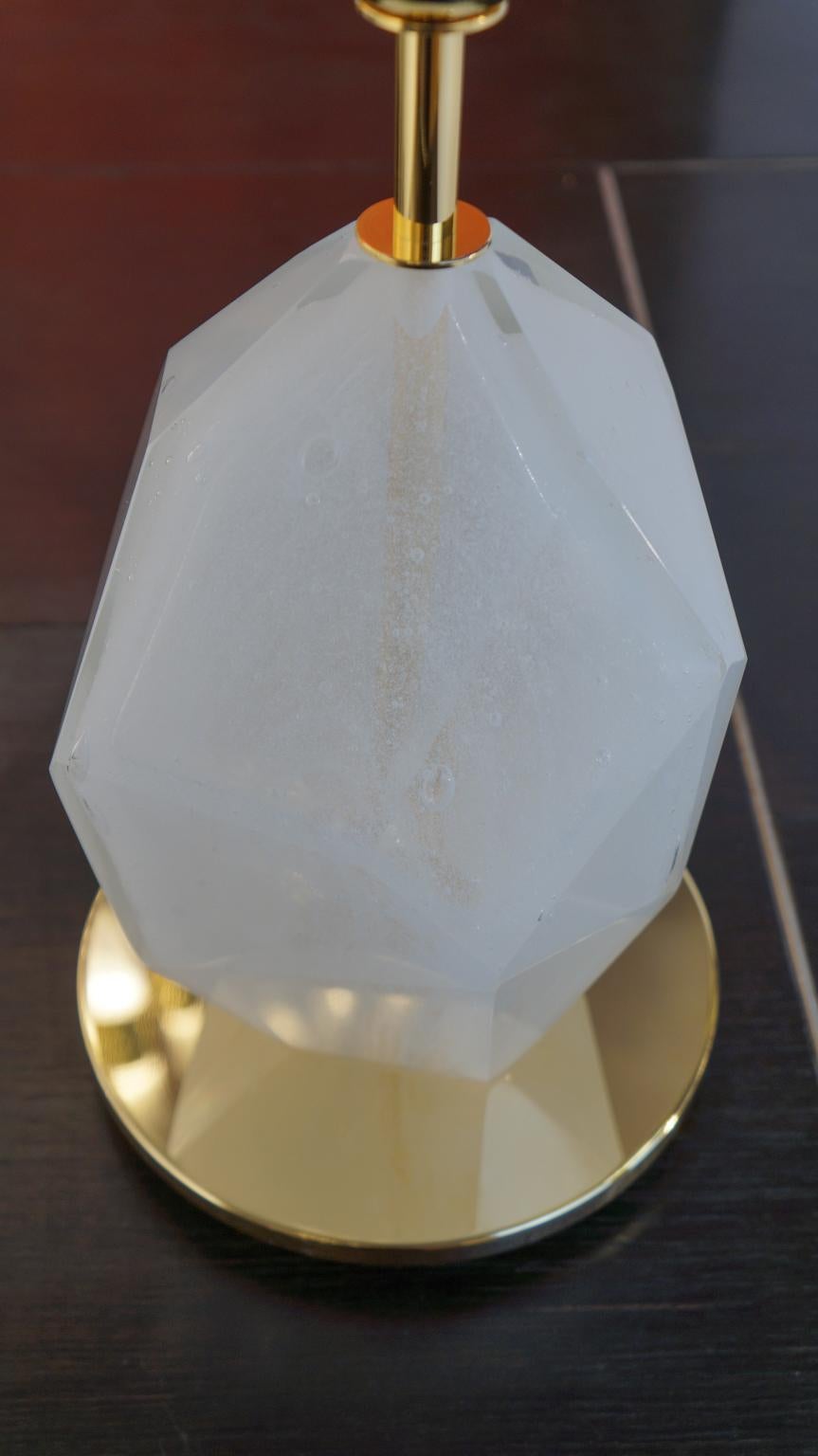 Toso Murano Pair of White Italian Venetian Glass Table Lamps Solid Faceted, 1990 For Sale 2