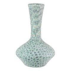 Toso Murano Red White Teal Green Millefiori Flower Mosaic Italian Art Glass Vase