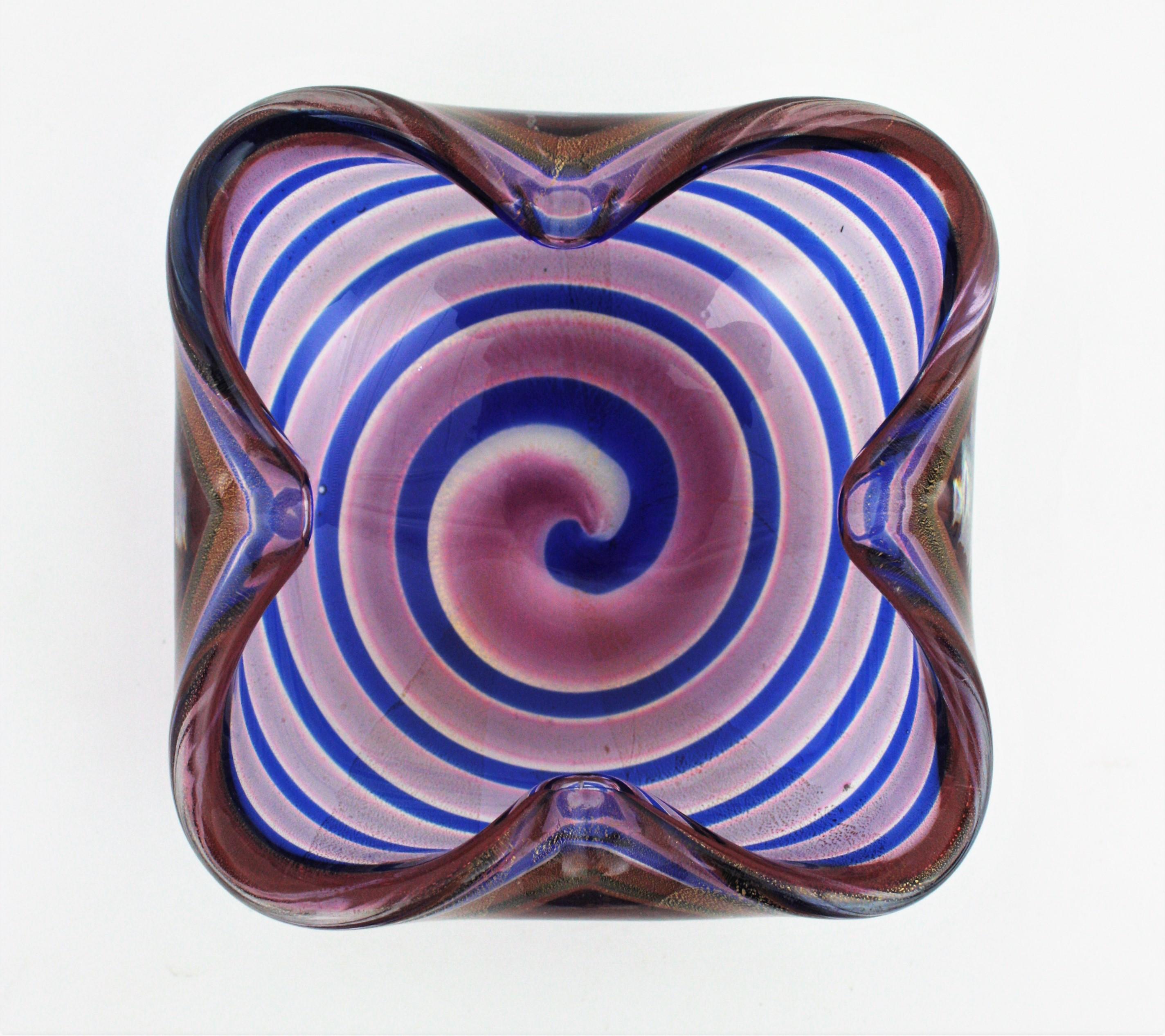 20th Century Fratelli Toso Murano Gold Flecks Swirl Pink Blue Art Glass Bowl / Ashtray, 1950s For Sale