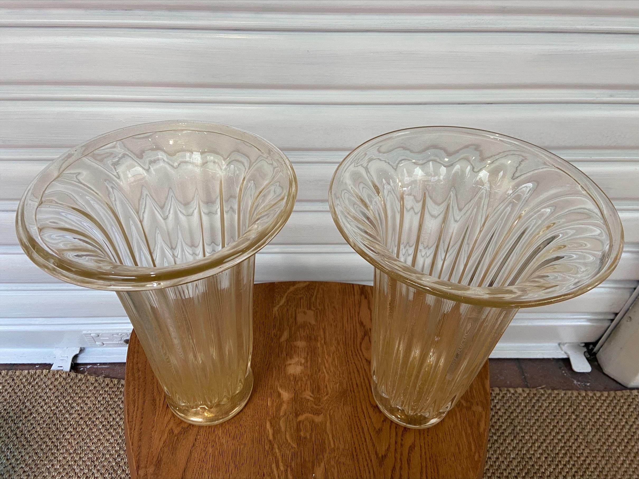 Art Nouveau Toso, Pair of Vases, Murano Glass, 1980 For Sale
