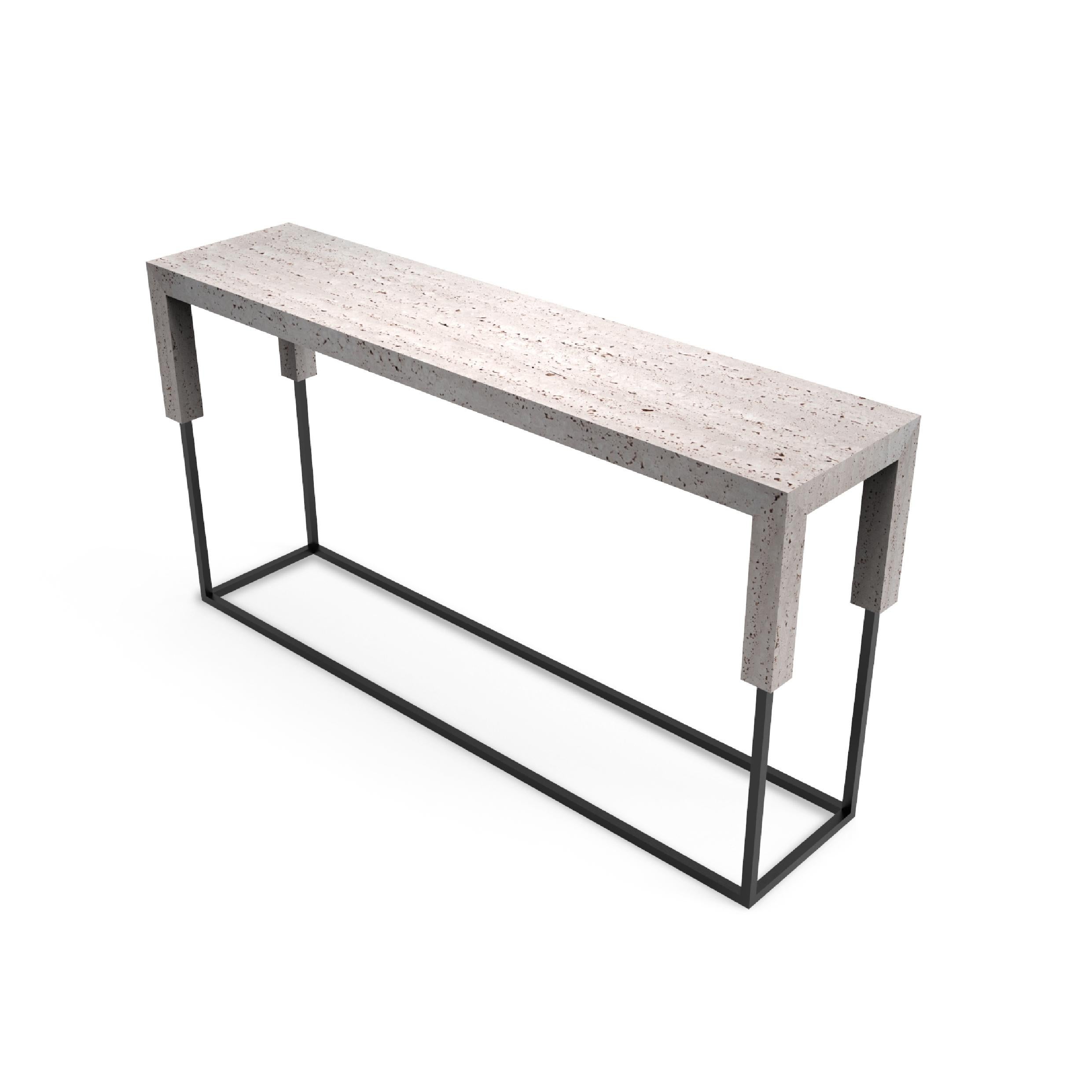 Tossa Console Italian Travertine Marble & Black Iron Luxury Console Table Meddel For Sale 5