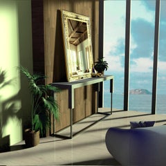 Consola Tossa Mármol Travertino Italiano y Hierro Negro Consola de Lujo Meddel