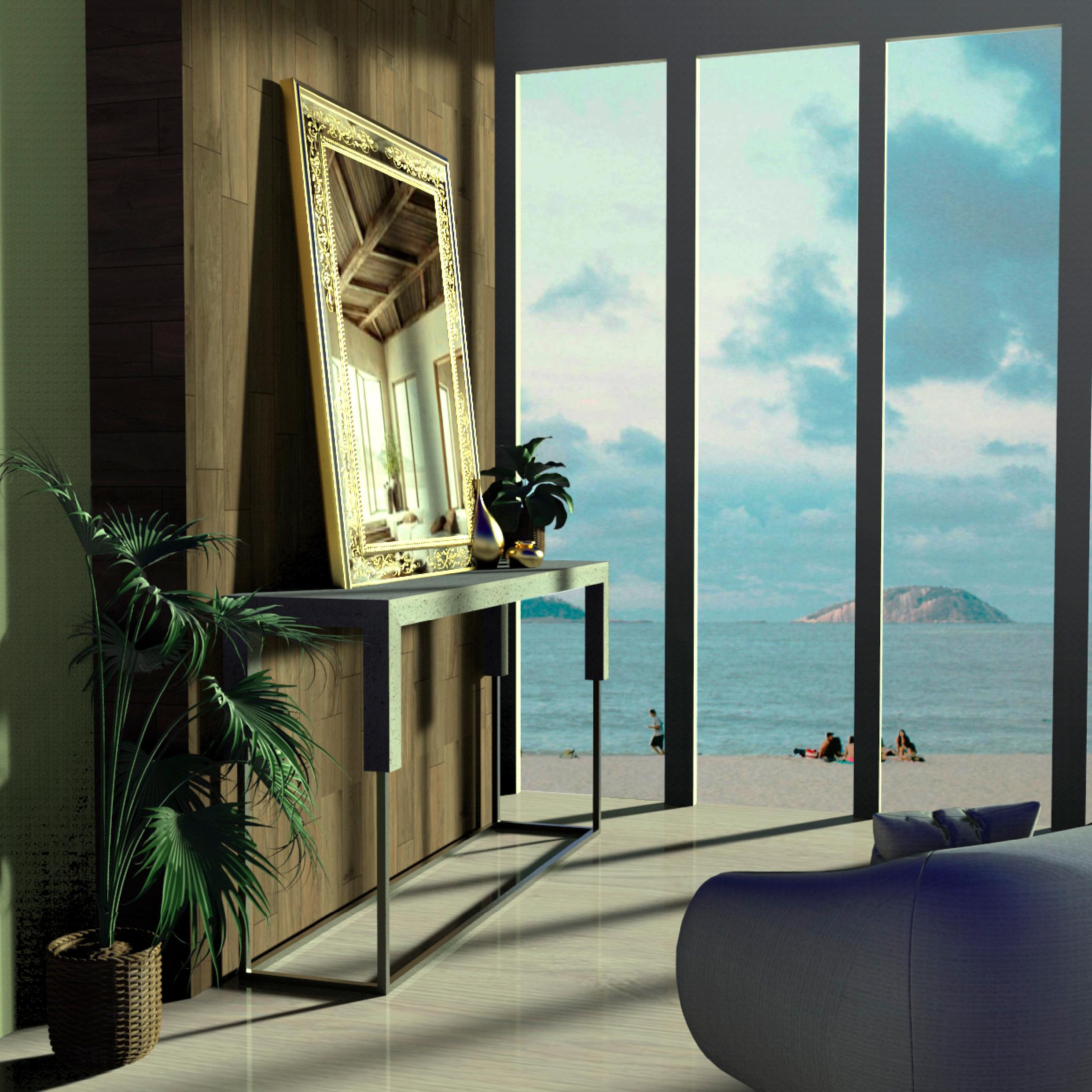 Modern Tossa Console Italian Travertine Marble & Black Iron Luxury Console Table Meddel For Sale