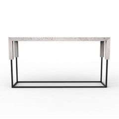 Tossa Konsole Italienischer Travertin Marmor & Schwarzes Eisen Luxus Konsolentisch Meddel