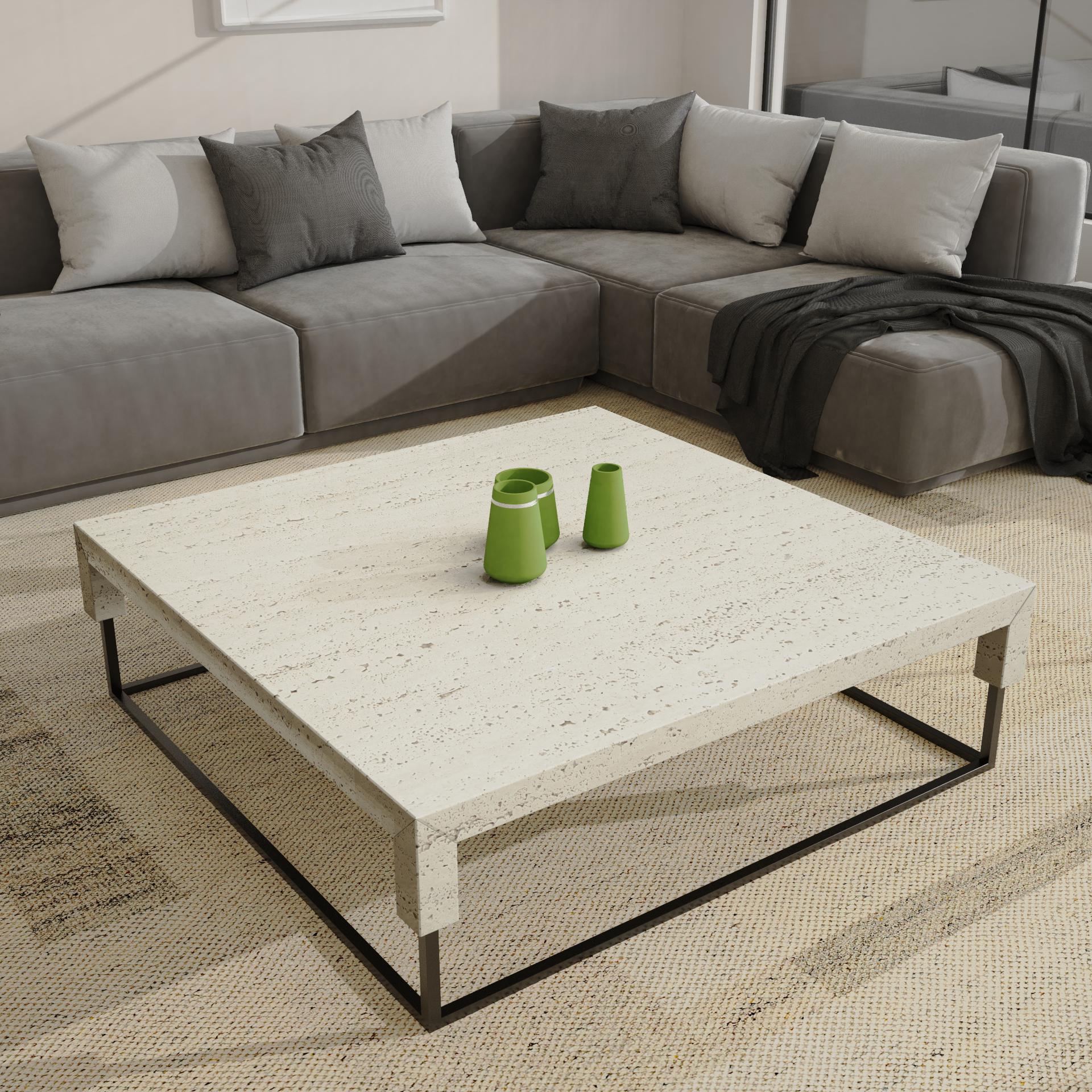 Tossa Italian Travertine Marble Coffee Table Made Measure Bespoke Luxury Marble In New Condition For Sale In VALVERDE DEL MAJANO, CL