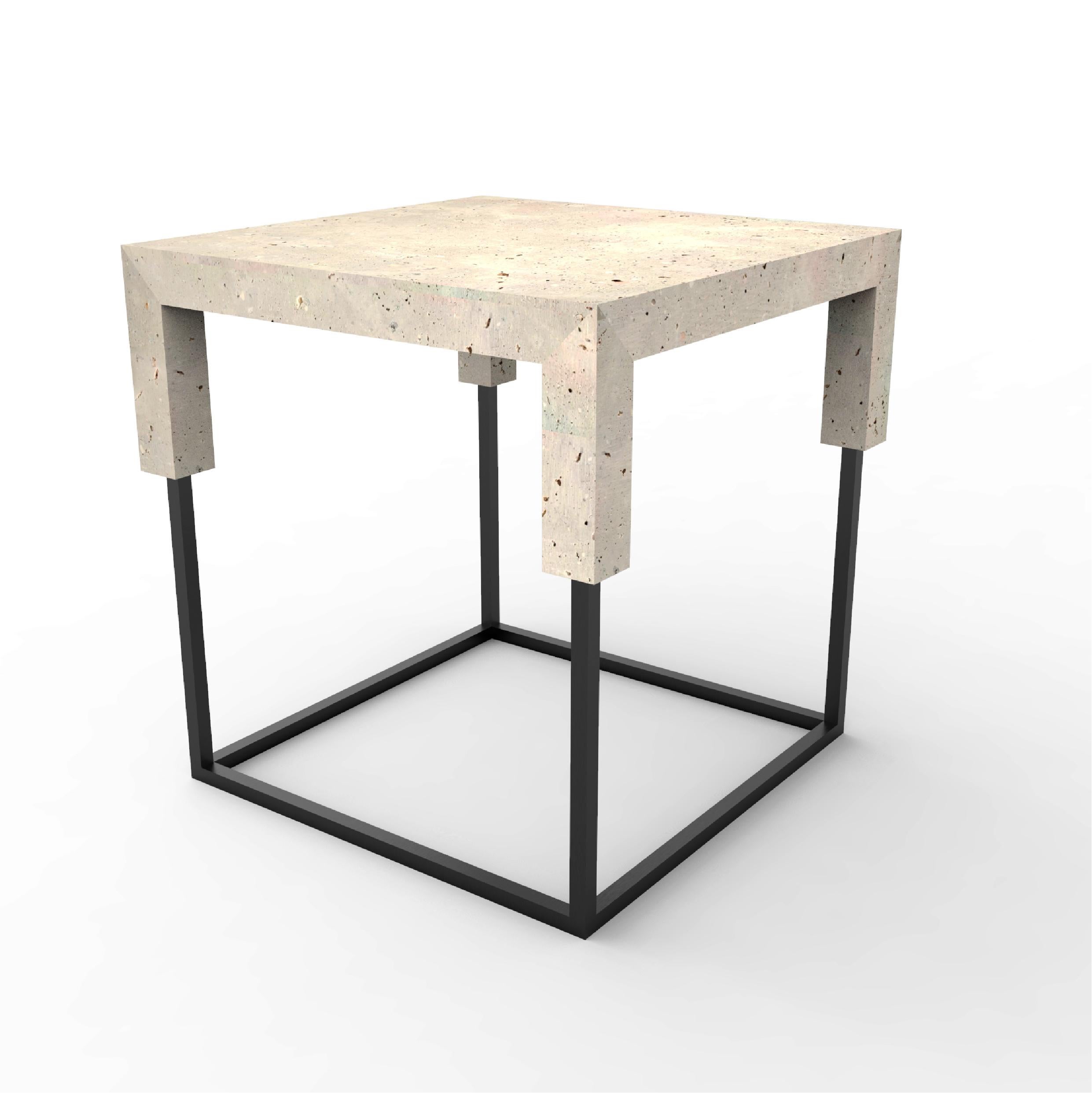 Tossa Marble Design Side Table Campaspero Limestone & Black Iron Bespoke Table en vente 2