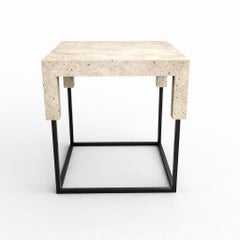 Tossa Marble Design Side Table Campaspero Limestone & Black Iron Bespoke Table