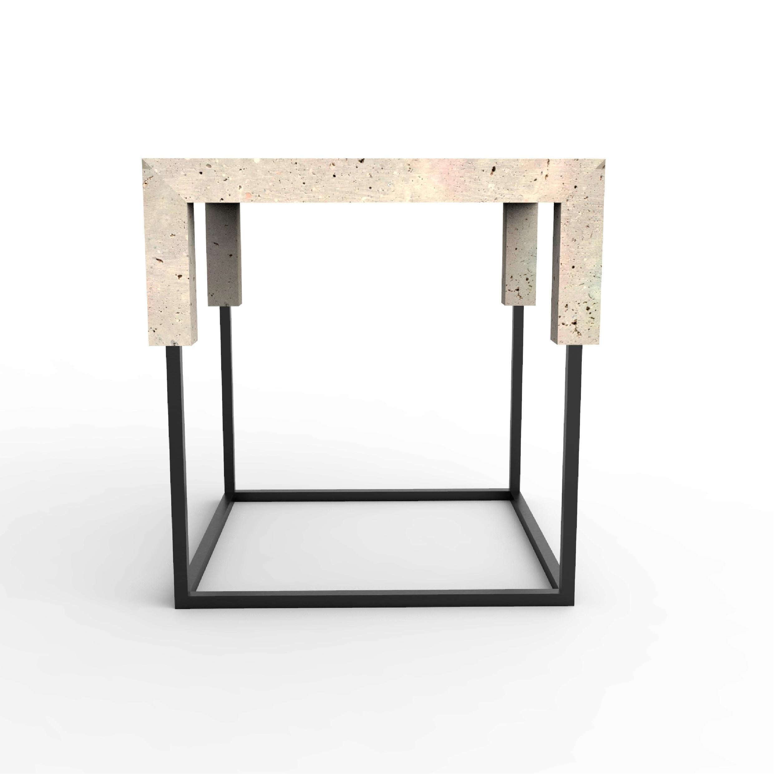 Fait main Tossa Marble Design Side Table Campaspero Limestone & Black Iron Bespoke Table en vente