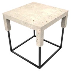 Tossa Marble Design Side Table Campaspero Limestone & Black Iron Bespoke Table
