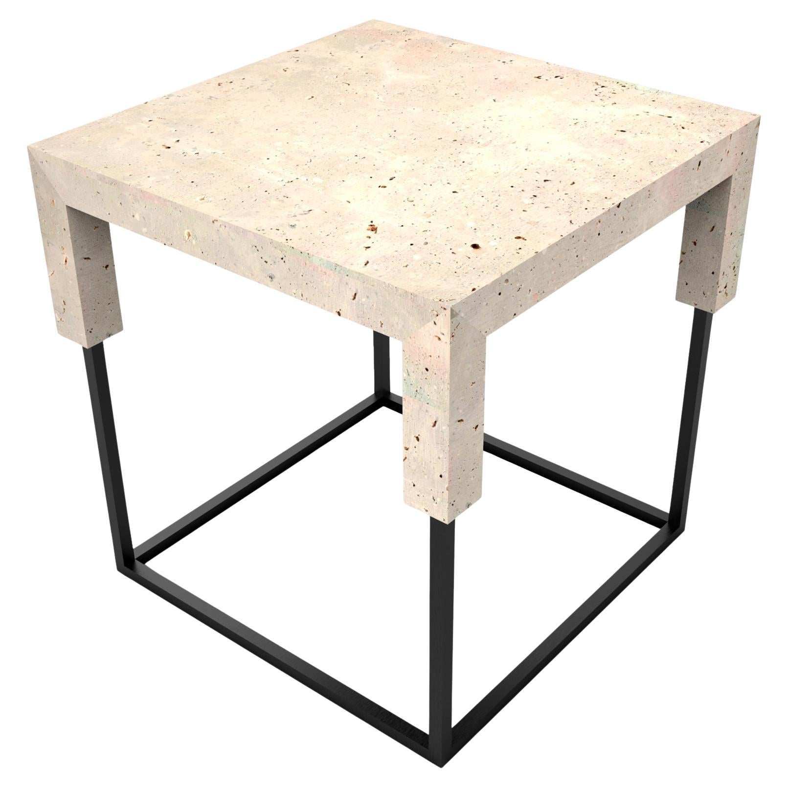 Tossa Marble Design Side Table Campaspero Limestone & Black Iron Bespoke Table