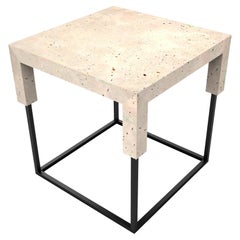 Tossa Marble Design Side Table Campaspero Limestone & Black Iron Bespoke Table