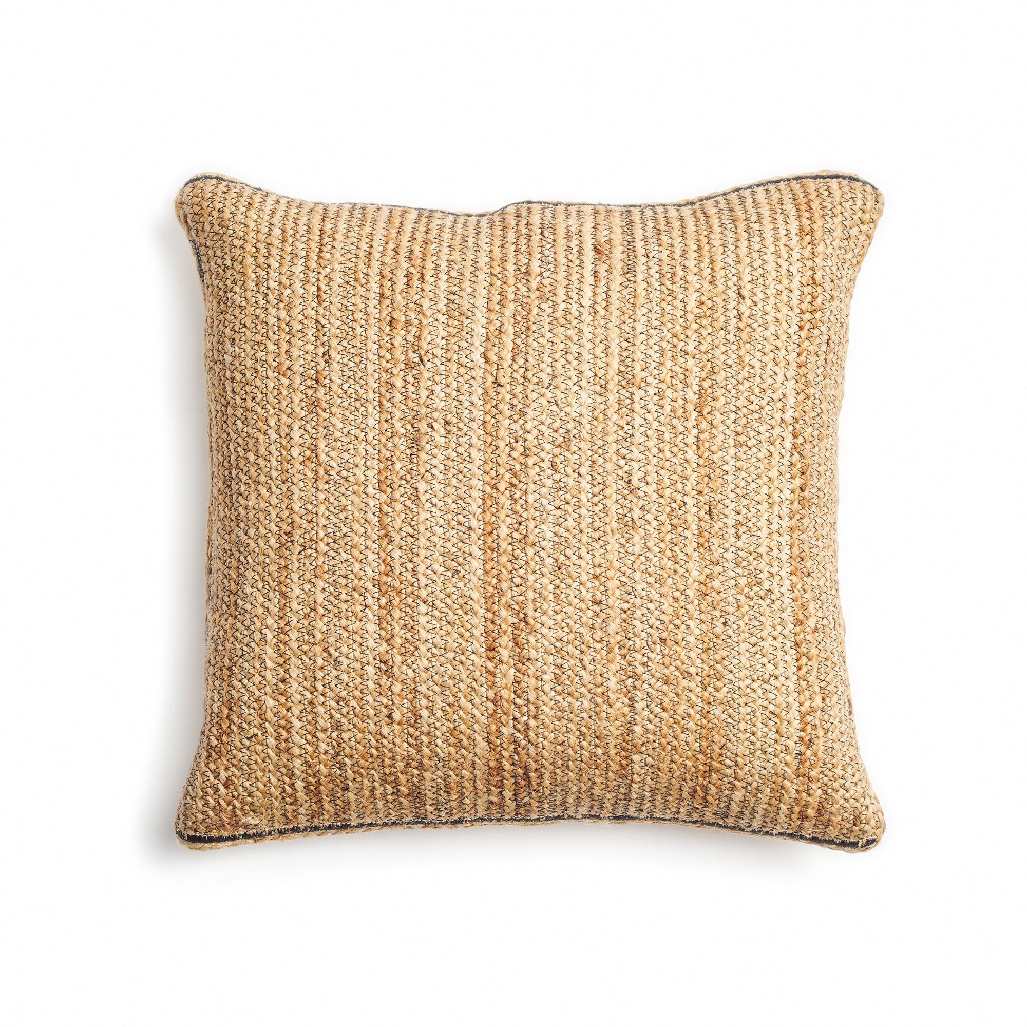 Organic Modern Tossa Jute Braided Pillow In Neutral Color  For Outdoors, Fireplace & Lounges For Sale
