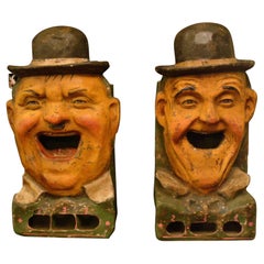 Vintage Tossing Game Paper Mâché 'Laurel and Hardy' Carnival Art, 1930s