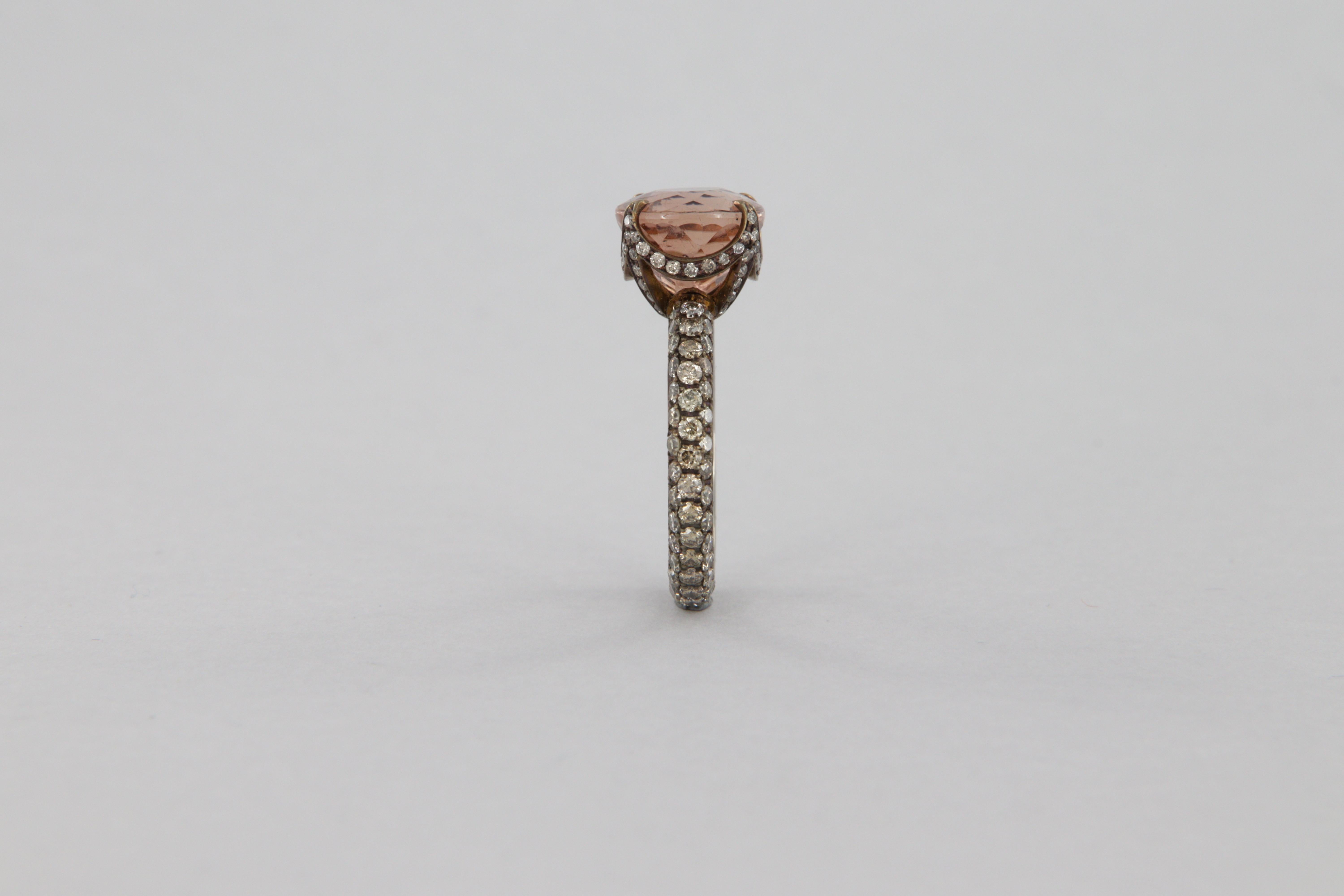 Ring with orange pink tourmaline carat 4.99 and brown diamonds in titanium For Sale 4