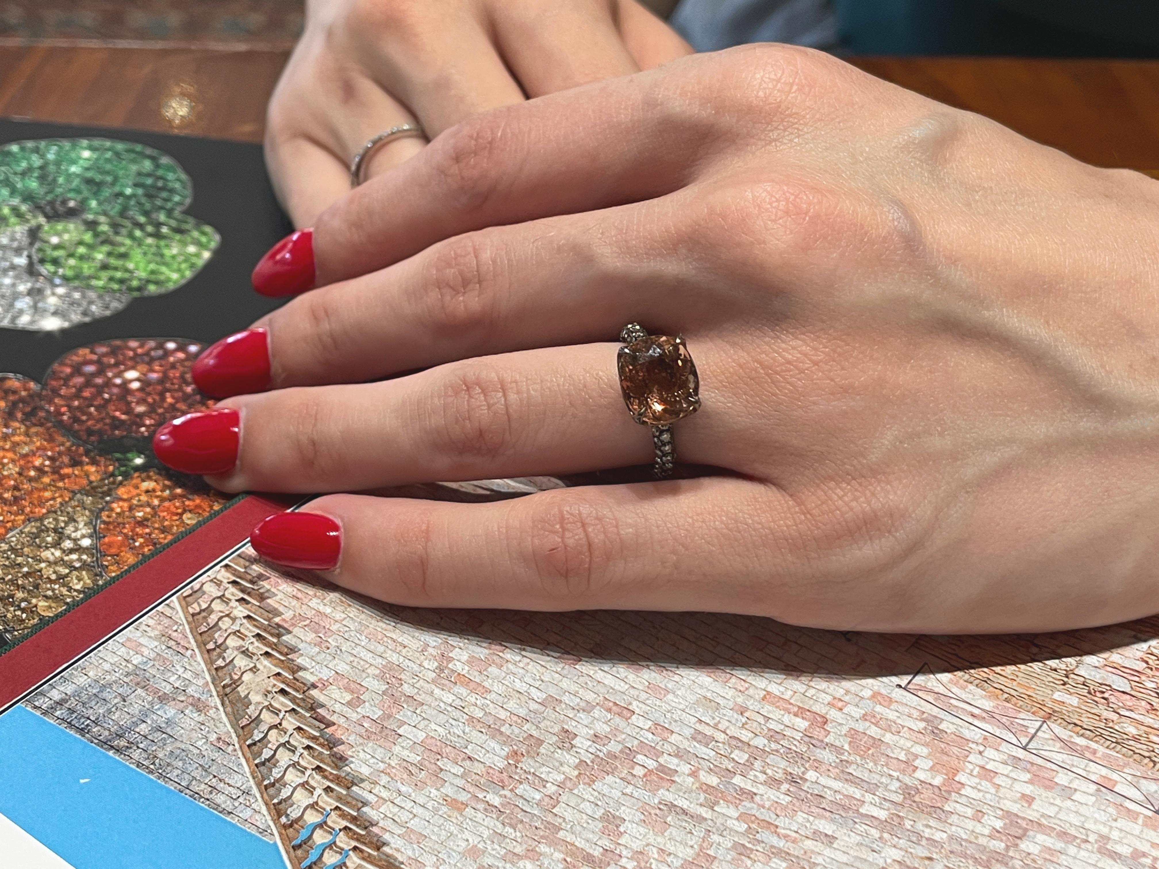Ring with orange pink tourmaline carat 4.99 and brown diamonds in titanium For Sale 7