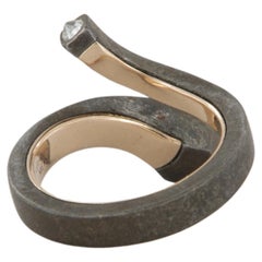 Tosti contemporary stud ring with antique cut diamonds in iron and gold