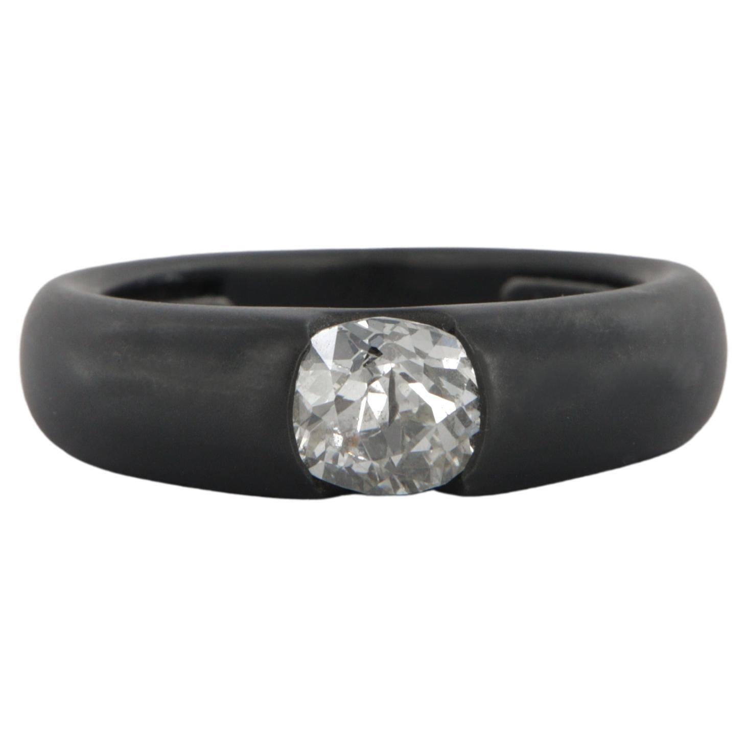 Tosti anello con diamante taglio antico carati 1.12 in oro e rutenio