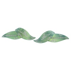 Contemporary olive leaf earrings with diamonds in titanium