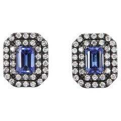 Halo-Ohrringe mit Diamanten und Tansaniten Karat 1,41 aus Gold
