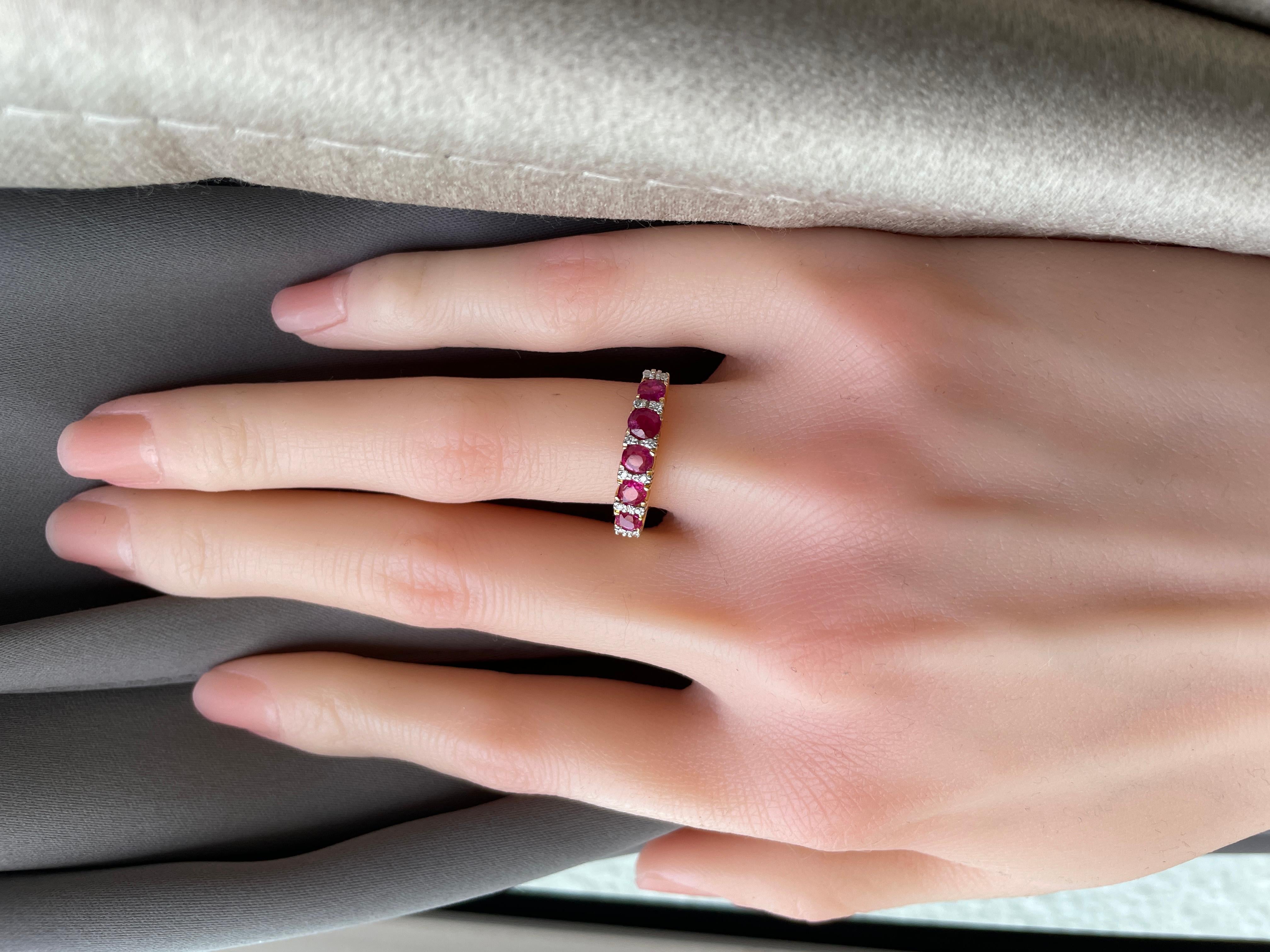 Total 1.5Ct Burma Unheated Ruby and Diamond Ring in 18K Yellow Gold For Sale 8