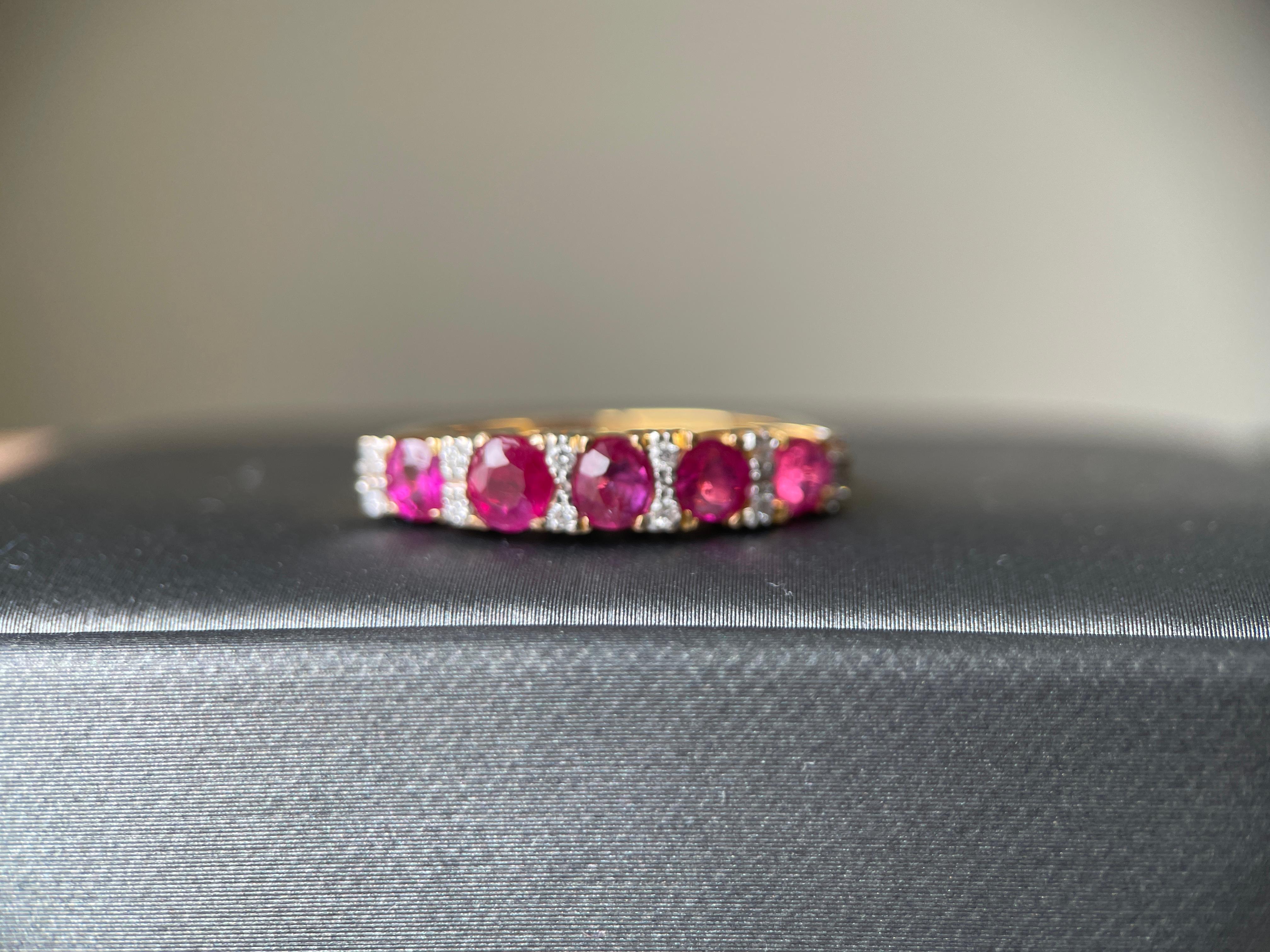 
Features :

Main Gemstone (5pcs) - Ruby

Total Carat Weight (5pcs) - 1.5Ct (Approx)

Natural Diamonds (12pcs) - 0.12Ct

Measurement of ruby - 4x3mm (Approx)

Cut - Oval

Clarity - VS (Eyeclean)

Color- Red ~ Pinkish Red

Transparency -