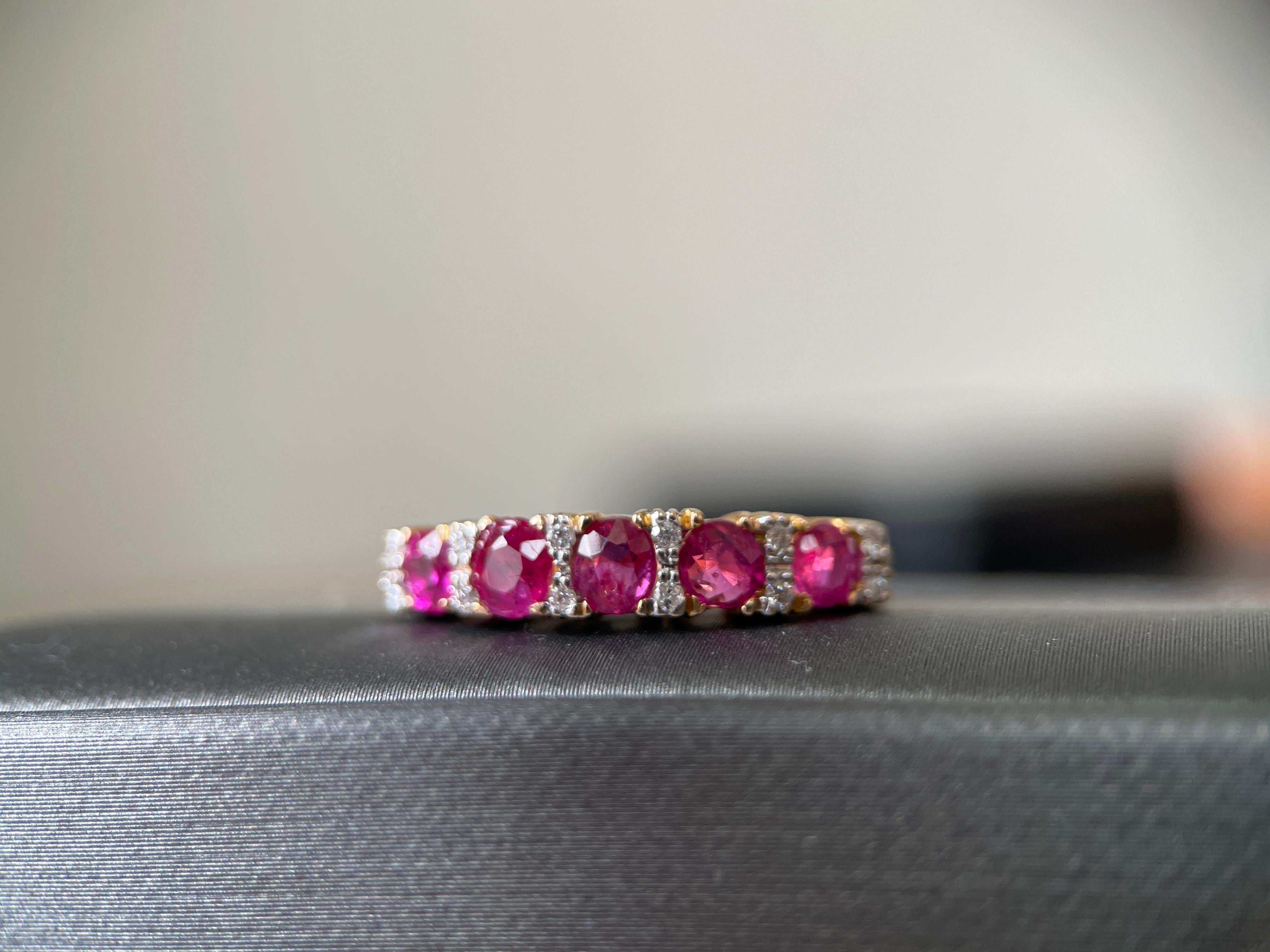 Oval Cut Total 1.5Ct Burma Unheated Ruby and Diamond Ring in 18K Yellow Gold For Sale