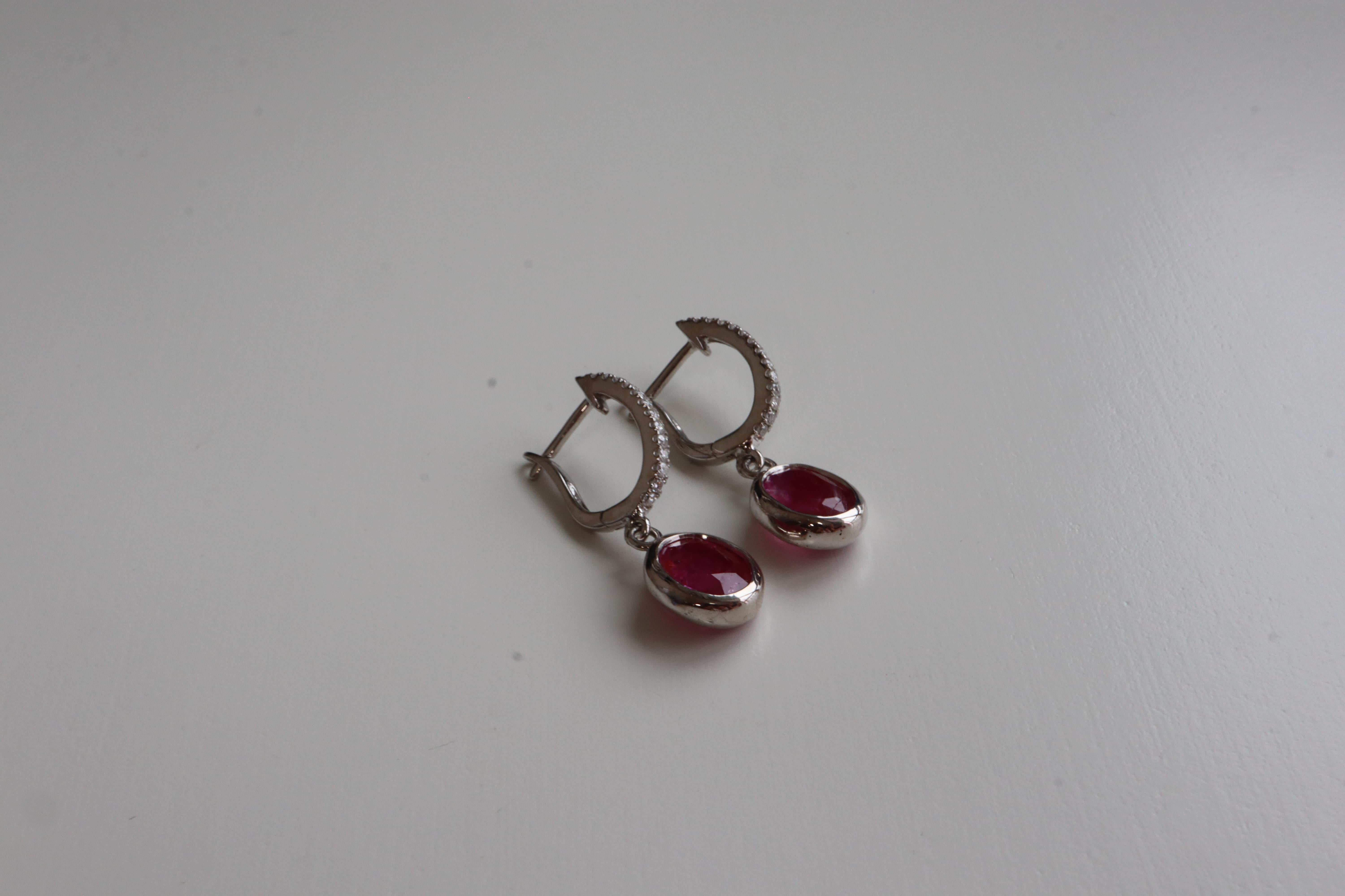 Art Deco Total 2.39Ct Unheated Burma Ruby and Natural diamond Hoop and Drop Earring For Sale