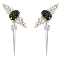 Total 2.41ct Australian Sapphire & Diamond Drop Earrings 18ct Gold & Platinum